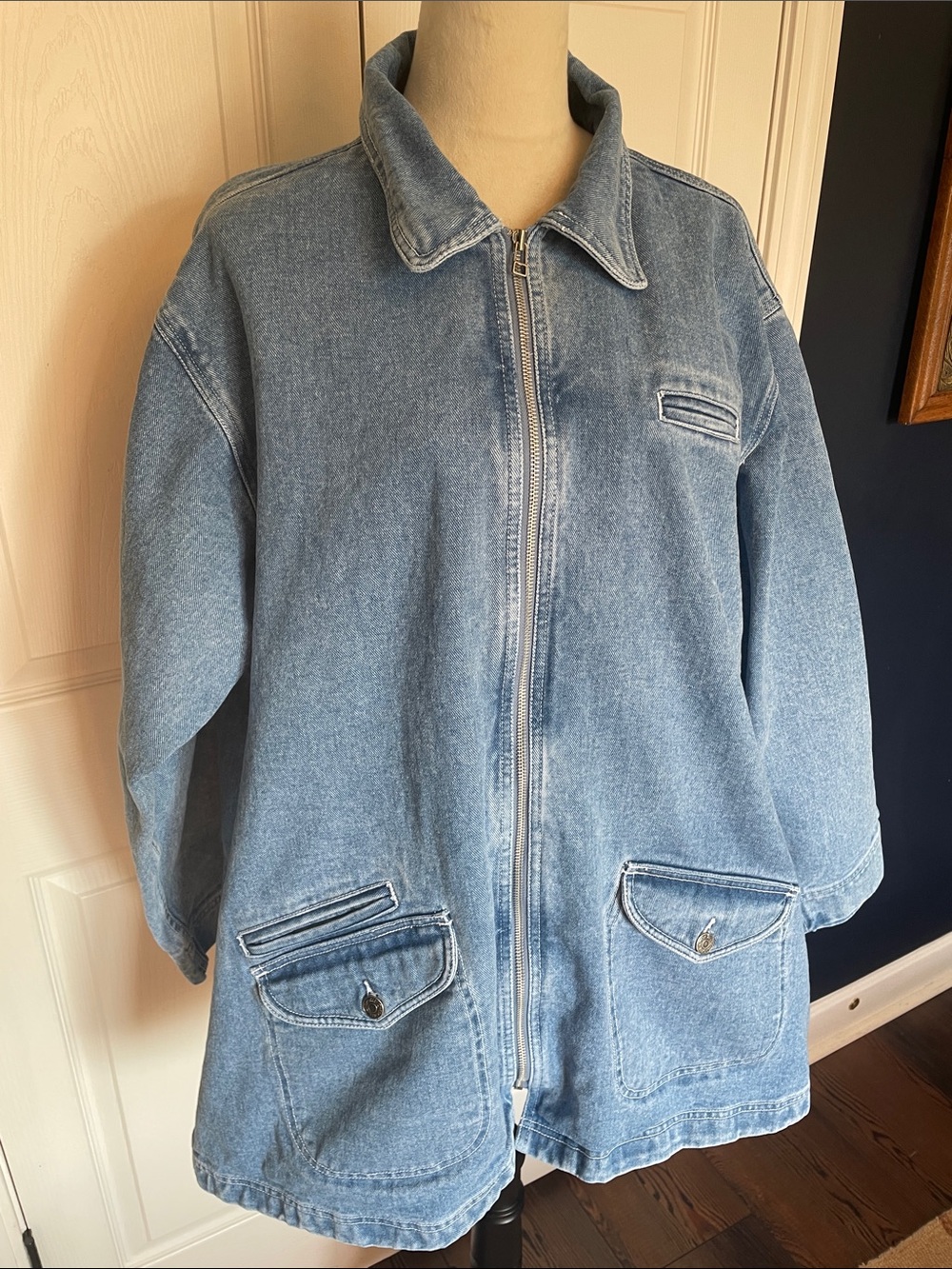 Light Blue Denim Zip-Front Jacket